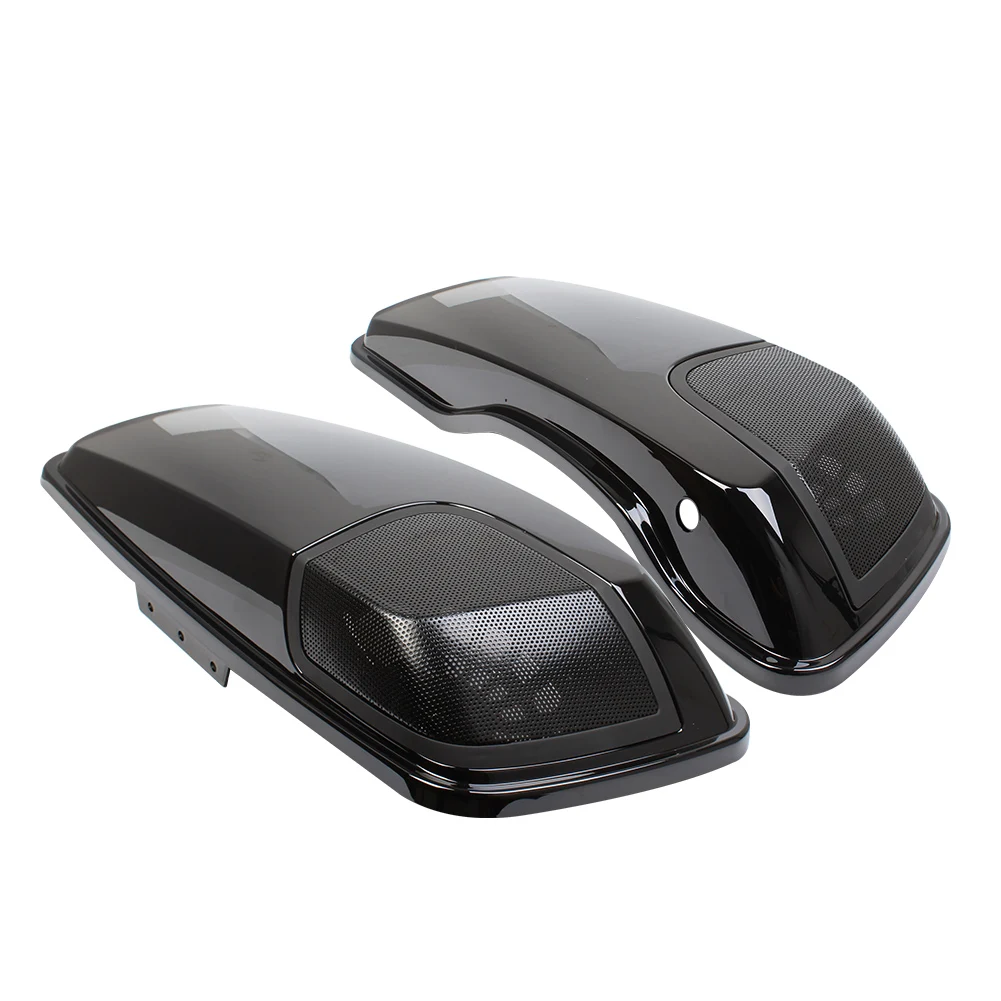 غطاء غطاء مكبر صوت سرج أسود لمعان دراجة نارية ، مناسب لجولة هارلي سي في فو ، ملك الطريق ، انزلاق شارع إلكترا ، FLHXSE ،-