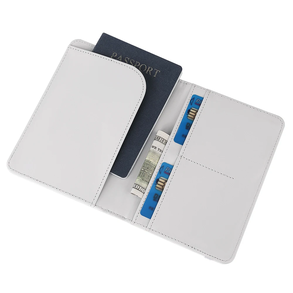 5pcs Passport Cover Sublimation DIY Blank White PU Multifunctional Open Credit Card Holders With Belt
