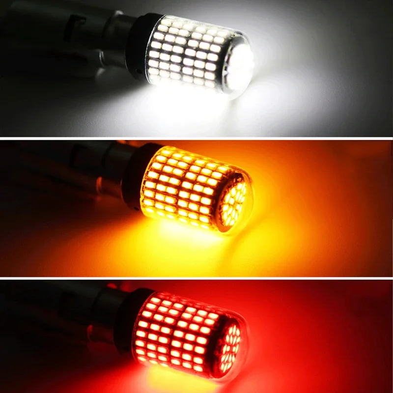 2 Stück 1156 BA15S LED CANBUS 3014 144 SMD 1157 BAY15D P21/5W 7440 T20 7443 Blinker Rückfahrlicht Bremslicht 12V Weiß – Detail 12