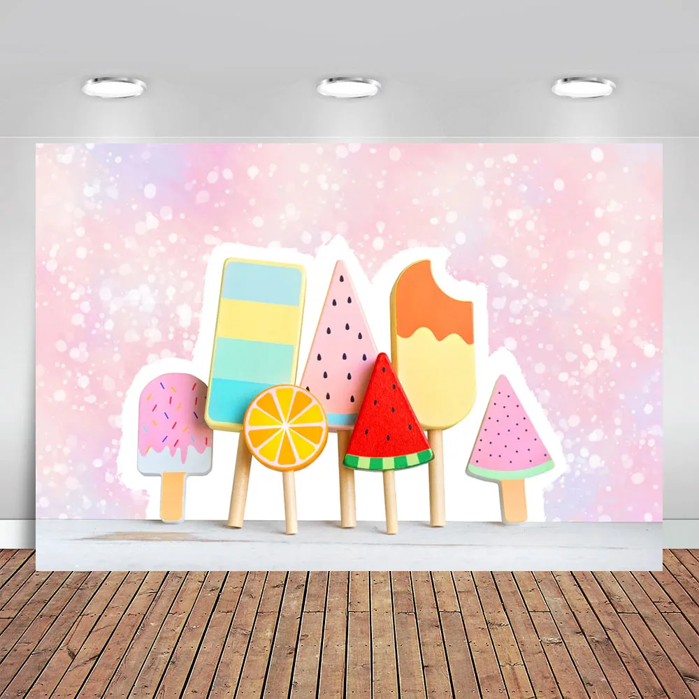 

Photography Background Ice Cream Newborn Kids Happy Birthday Theme Backdrop for Photo Shoot Girl Dessert Table Banner Supplies