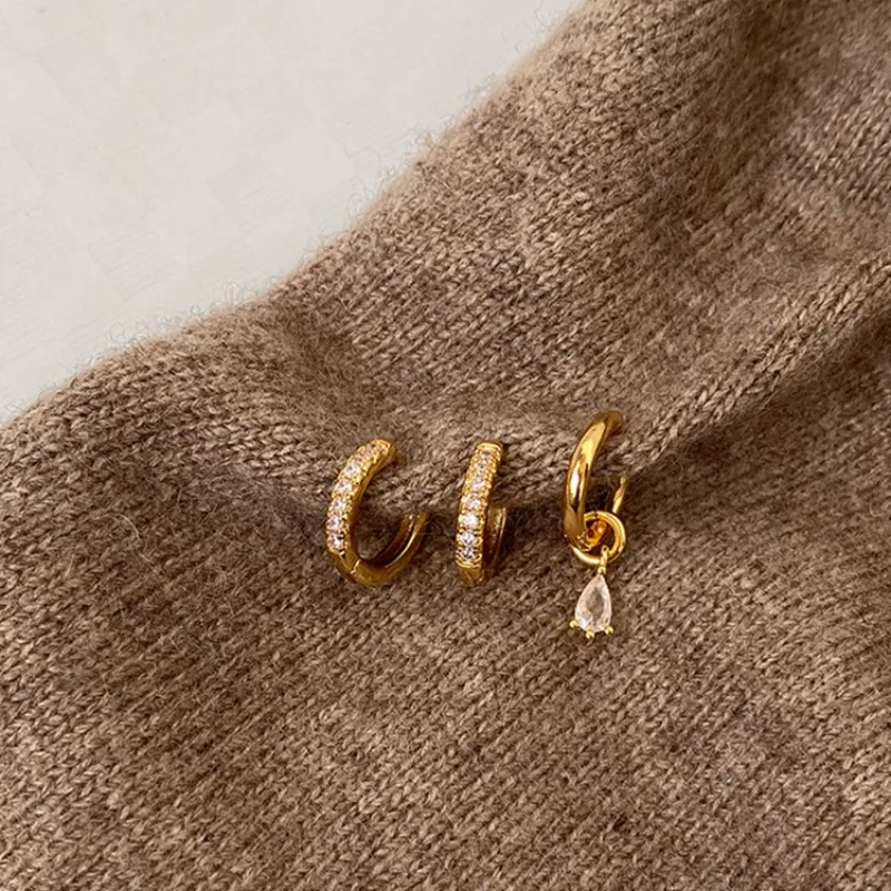 

2026 New Luxury Gold Plated Zircon Huggie Earrings Set, Flower Waterdrop Design Earrings, Elegant Banquet Jewelry Gifts