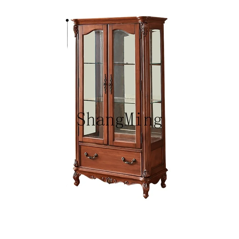 

ZYH solid wood display cabinet glass door household modern wall rack wine storage cabinet