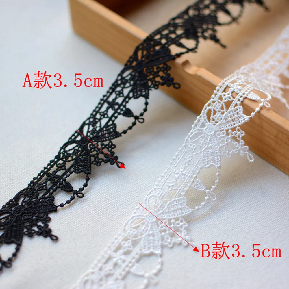 1Yard Latest Best Selling Lace Ribbon 3.5cm Bow Trim Guipure Black White Lace Fabric Wedding Dress Sewing Crafts encajes para