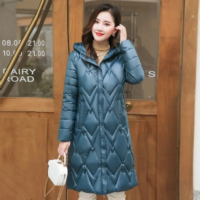 Middle-aged Mother 2024 Winter Women Hooded Parkas Coat Female Loose Padded Cotton Thicken Warm Puffer Jackets Long Outwear