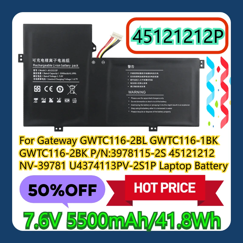 

For Gateway GWTC116-2BL GWTC116-1BK GWTC116-2BK P/N:3978115-2S 45121212 45121212P NV-39781 U4374113PV-2S1P Laptop Battery