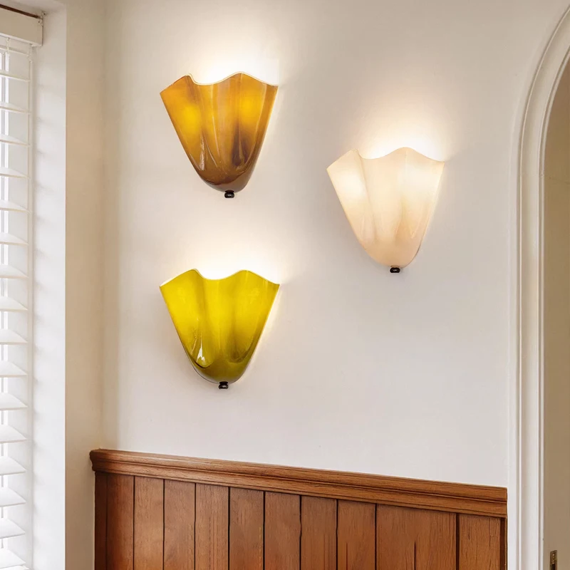 Nordic French Cream Style Glass Wall Light Living Room Bedroom Home Decor Bedside Lamp Corridor Loft Wall Decor Ambient Lamps