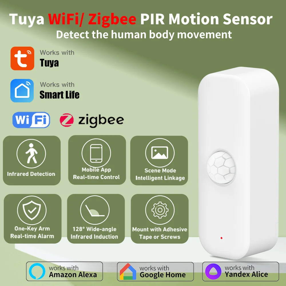 Tuya WiFi Zigbee PIR مستشعر الحركة الذكي لتطبيق المنزل الذكي للتحكم عن بعد يعمل مع Yandex SmartLife Alexa