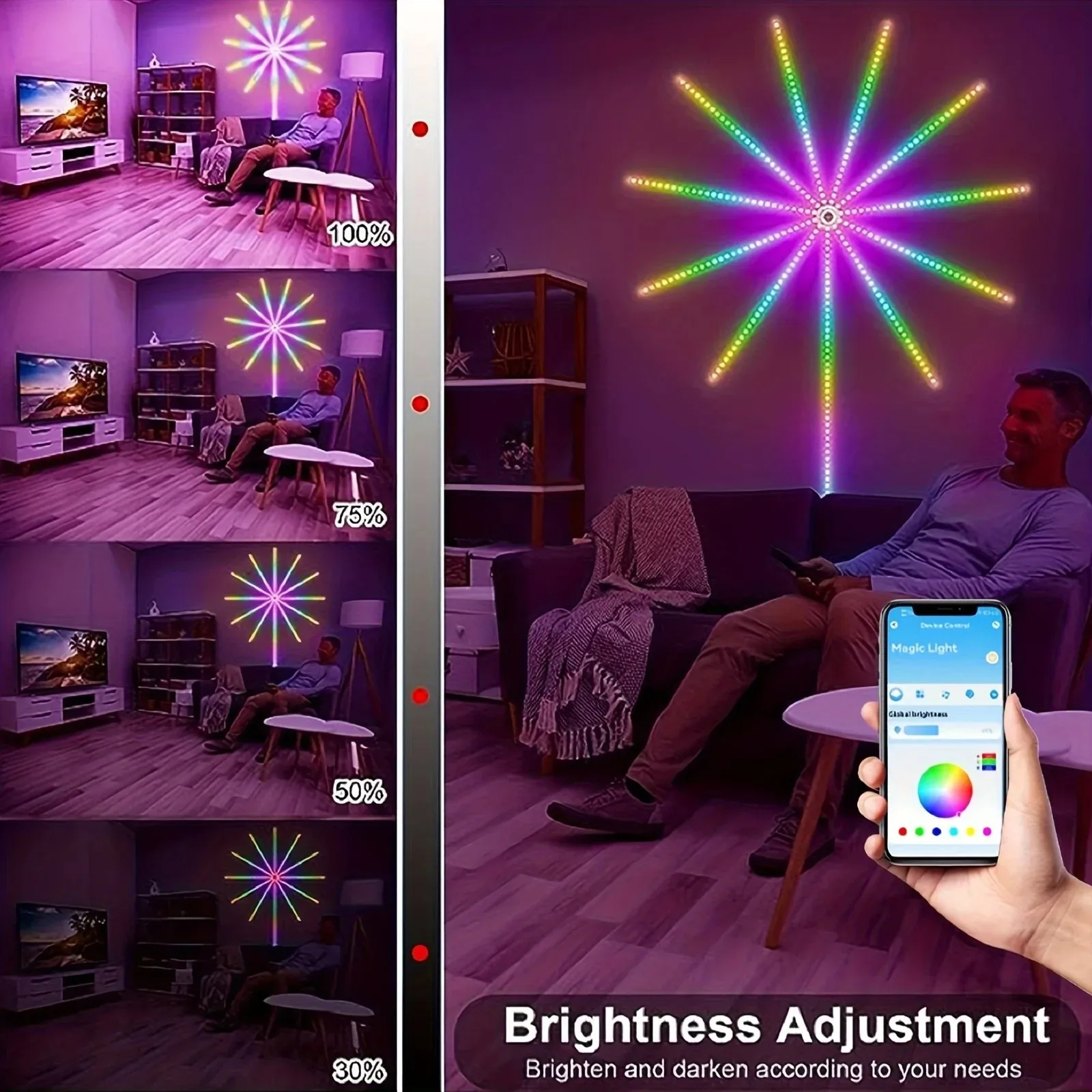 USB Smart Firework Light RGB IC LED Wall Decoration with APP Bluetooth Music Sync for Holiday Party Decor