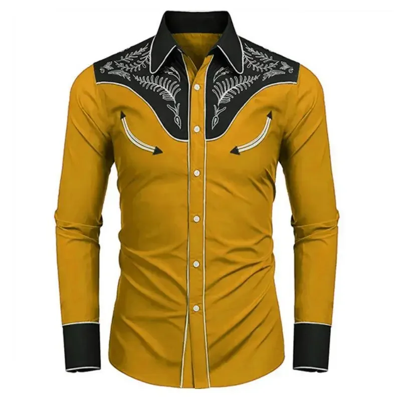 

Western Tribal Ethnic Lapel Men's Shirt Casual Sports Outdoor Street Long Sleeve Button Top Lapel Casual Men's Long Sleeve Shirt