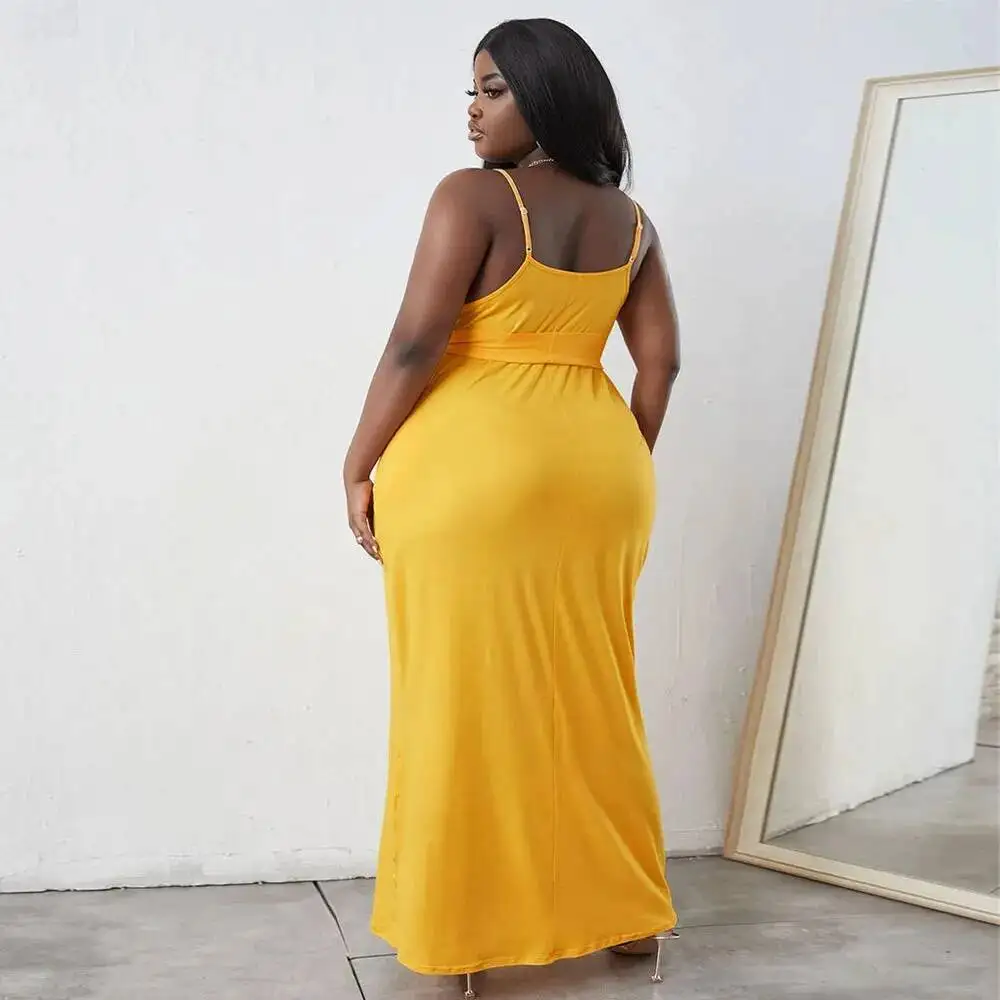 

Spring/summer Plus Size 2025 New Belt Slimming Knit Camisole Dress Temperament Long Skirt 2025 Party Summer Elegantes Casual Y2k