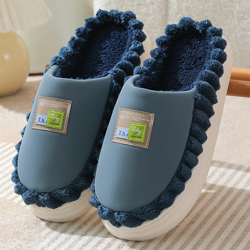 Winter Casual Slippers Man Fur Home Cotton Shoes Waterproof Cozy Men Non-Slip Family Slippers Soft Indoor Flats Male Shoes