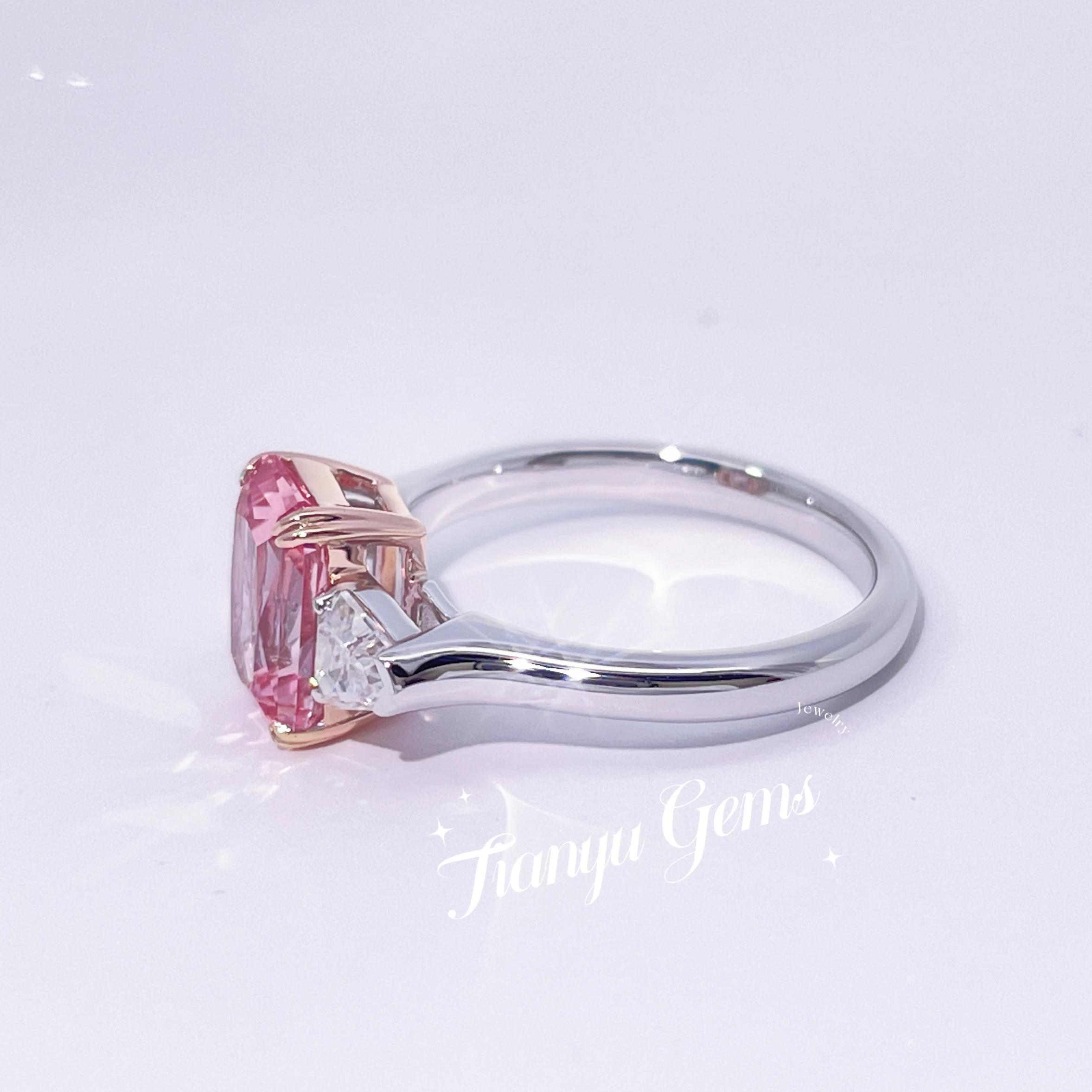 Imagem -03 - Tianyu-anel de Safira de Laboratório Feminino Gemas Rosa Def Moissanite 8x6 mm Radiante 18k 14k Ouro Branco 10k Noivado e Casamento Pedras