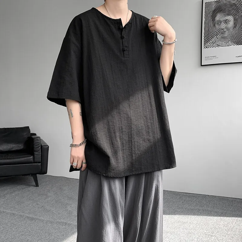 Breathable Linen Short Sleeve Shirt for Men Lightweight Summer Casual Pullover Top Comfortable Relaxed Fit 2025 Trendy Vacation