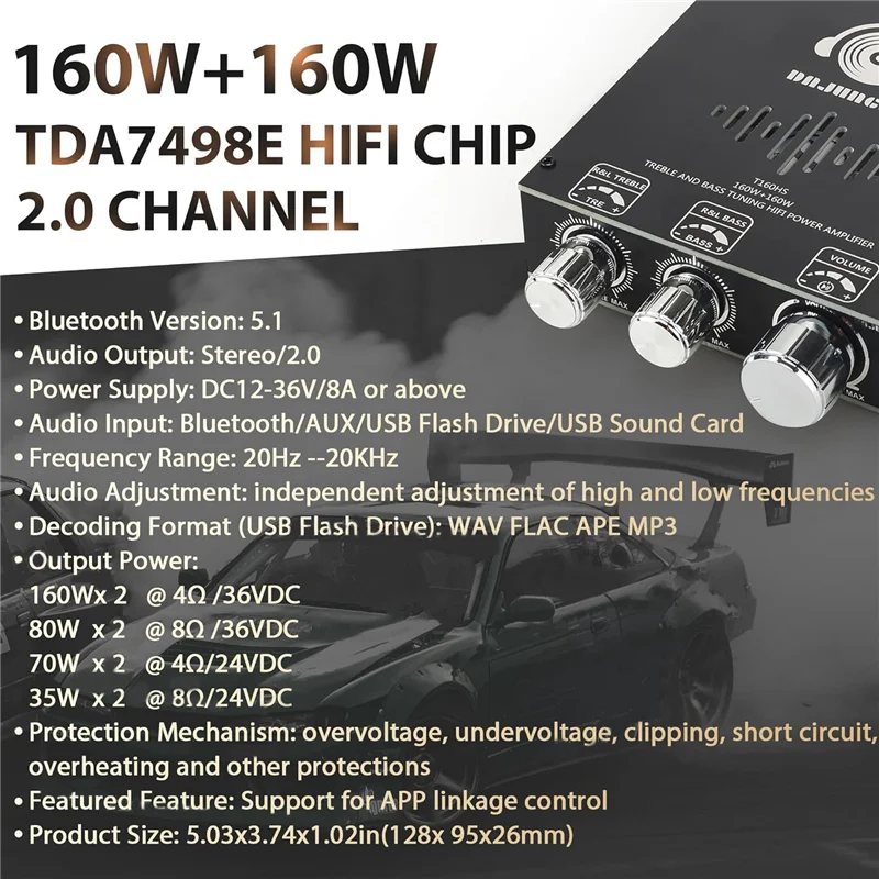 T82C Vendita Calda-DAJUNGUO T160HS Scheda Amplificatore di Potenza Bluetooth Con Subwoofer 2.0 Canali 160Wx2, TDA7498E Amplificatore di Potenza Audio Digitale