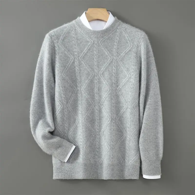 

Мужской шерстяной повседневный деловой свитер, осенне-зимний свободный и утолщенный новый однотонный вязаный низ с круглым вырезом