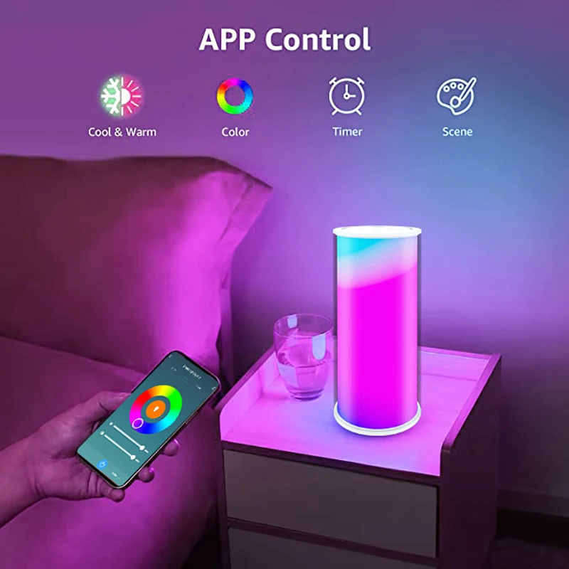 Tuya Smart WiFi Table Lamp RGBW Dimmable 12LED Light Touch Control Bedside Night Light Smart Life Control Via Alexa Google Home