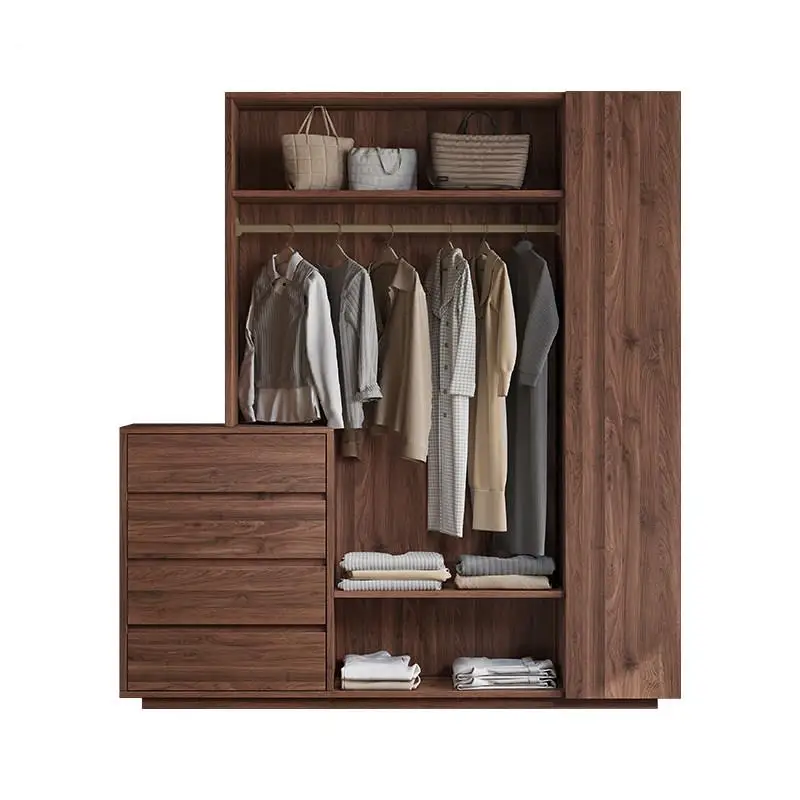 

Medieval style bedroom closet coat rack integrated, dust-proof glass door multi-functional wall storage cabinet floor hanger