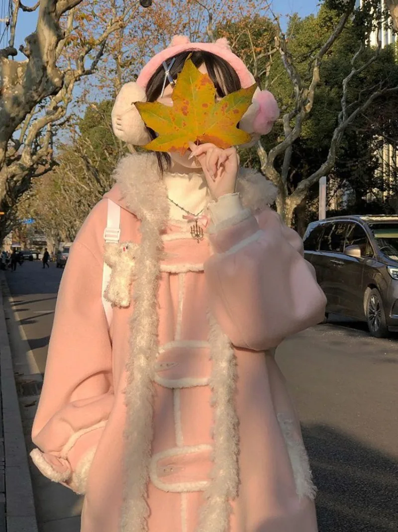 Manteau en laine jaune à capuche de style coréen pour femmes, vestes longues, décontracté, chic, doux, rue haute, mode féminine, hiver, 2025