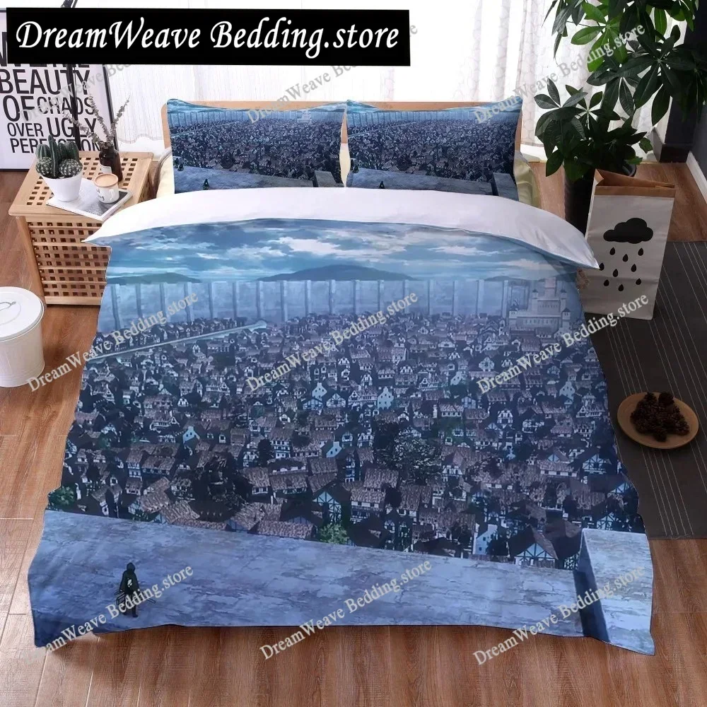 Cartoon Bedding Set Anime Attack on Titan Duvet Cover Set  Polyester Comforter Cover for Kids Bedroom Cute Home TextilesFQH