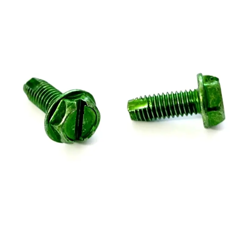 Hexagonal flange grounding green screw round head with American-made 5/32 8#10#-32 M4 eleven-shaped ground wire with pad