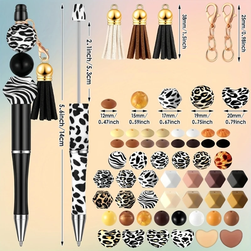 Caneta esferográfica beadável com estampa leopardo Caneta beadável para artesanato Caneta para escrita