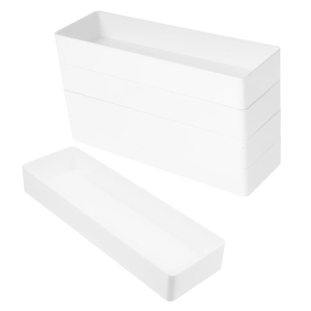 5Pcs Drawer Organizer Boxes White Plastic Desk Storage Bins Makeup Vanity Bathroom Organizer Desk Accessories Plastic Organizers