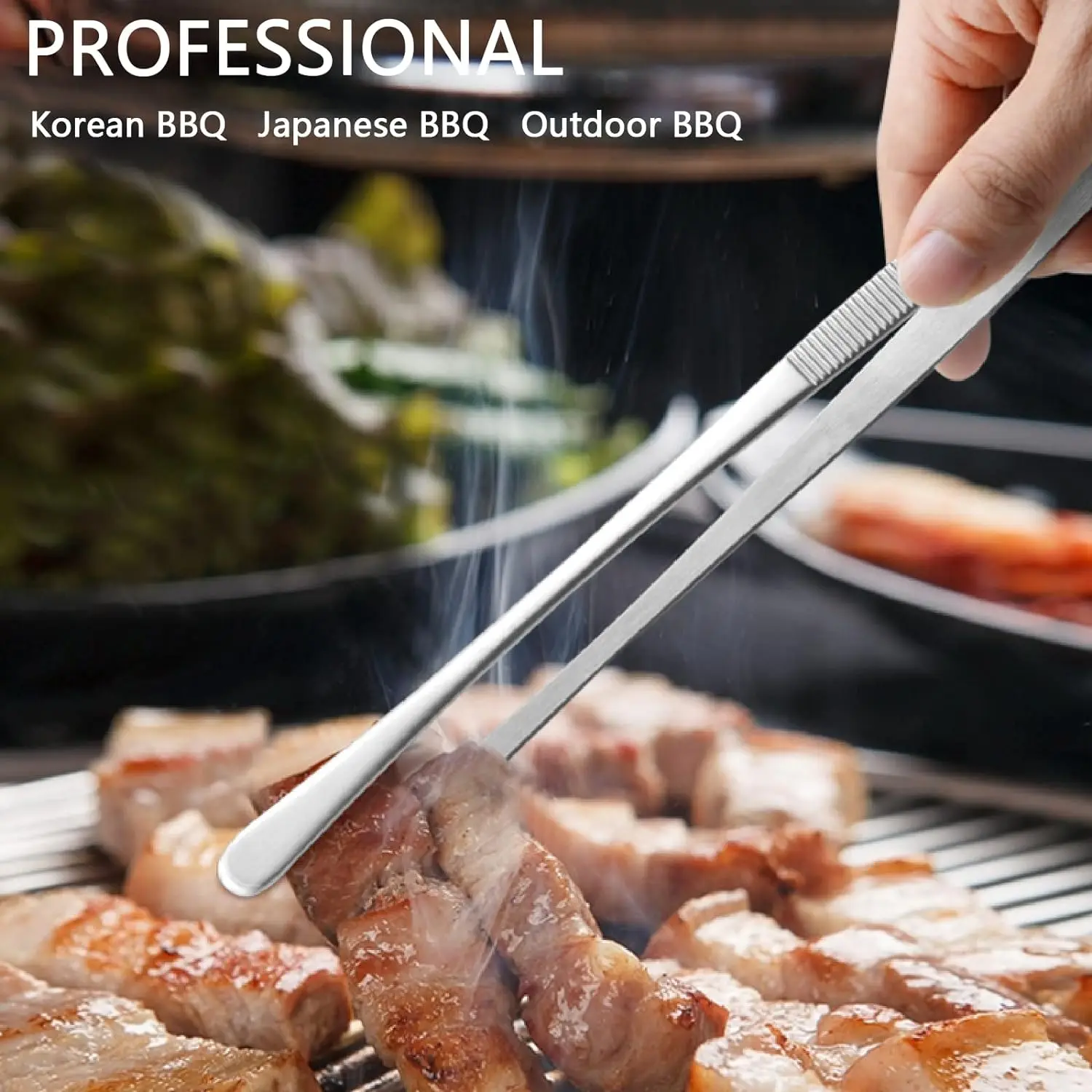 ملقط من الفولاذ المقاوم للصدأ للطبخ ، ملقط طويل ناعم ، ملقاط مطبخ ، 12 بوصة ، 2 روضة