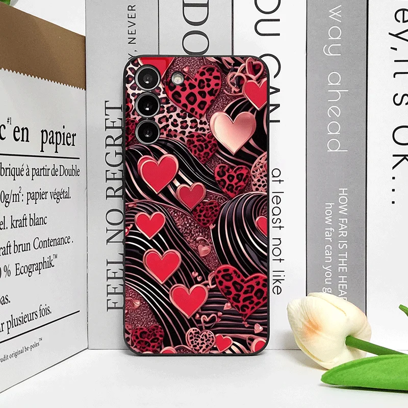 ليوبارد طباعة على شكل قلب الحب زوجين نمط قضية الهاتف لسامسونج غالاكسي A56 A14 A55 A16 A54 A36 A53 A52 A51 A50 غطاء ناعم
