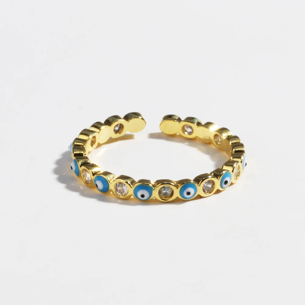 New Bohemia Lucky Turkish Blue Evil Eye Rings Dripping Oil Open Adjustable Finger Rings for Women Jewelry Gift
