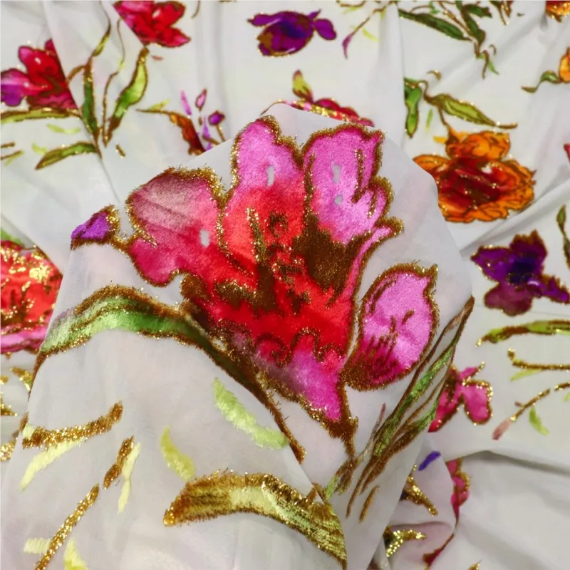 

Woven velvet jacquard positioning hand-painted fabric for high-end dress and cheongsam