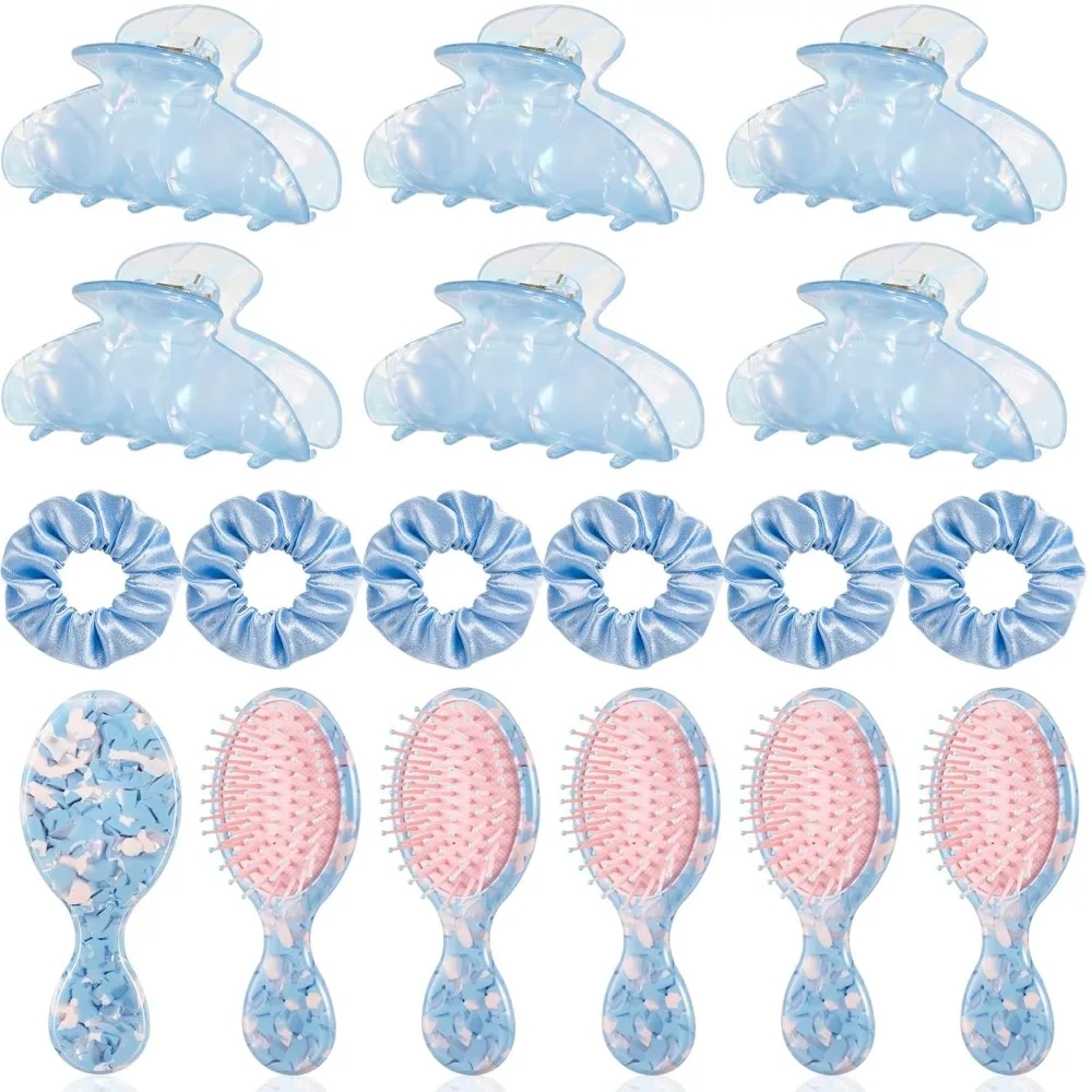 1-12 Sets Blaue Brautjungfern-Geschenke: Seiden-Scrunchies, Acetat-Haarklammern, Haarbürste – Junggesellinnenabschied & Geburtstagsparty-Gastgeschenke für Frauen