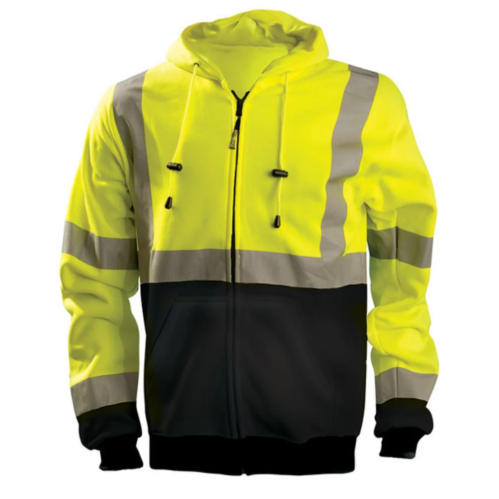 Men's safety work clothes, reflective hoodie, hat, contrasting color, color blocking zipper, labor protection suit jacket