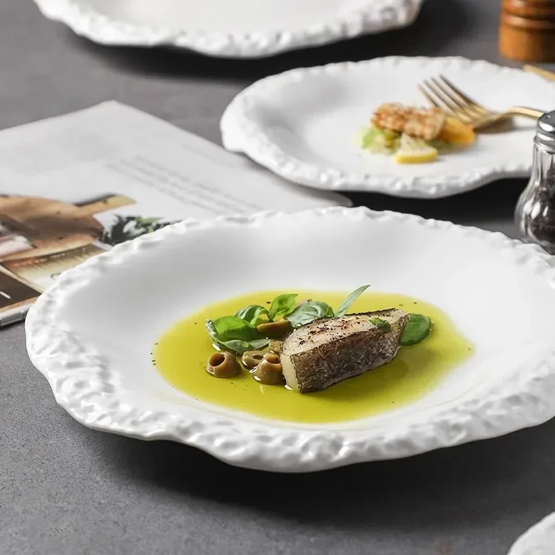 Rock Edge Plate Ceramic Flat Plate Shallow Vegetable Premium Hotel Restaurant Tableware