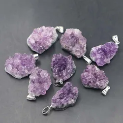 Natural Stone Raw Ore Irregular Edge Amethyst Pendants Charms Healing Crystals Good Quality for Necklace Jewelry Making 10PCS