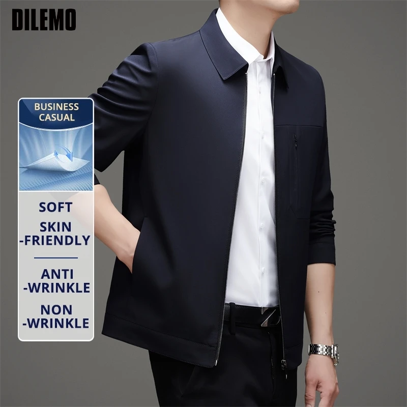 

High End Anti Wrinkle Mature Men Business Casual Blazer Jacket Dad's Outfit Windbreaker Autumn Middle Aged Executive Coats