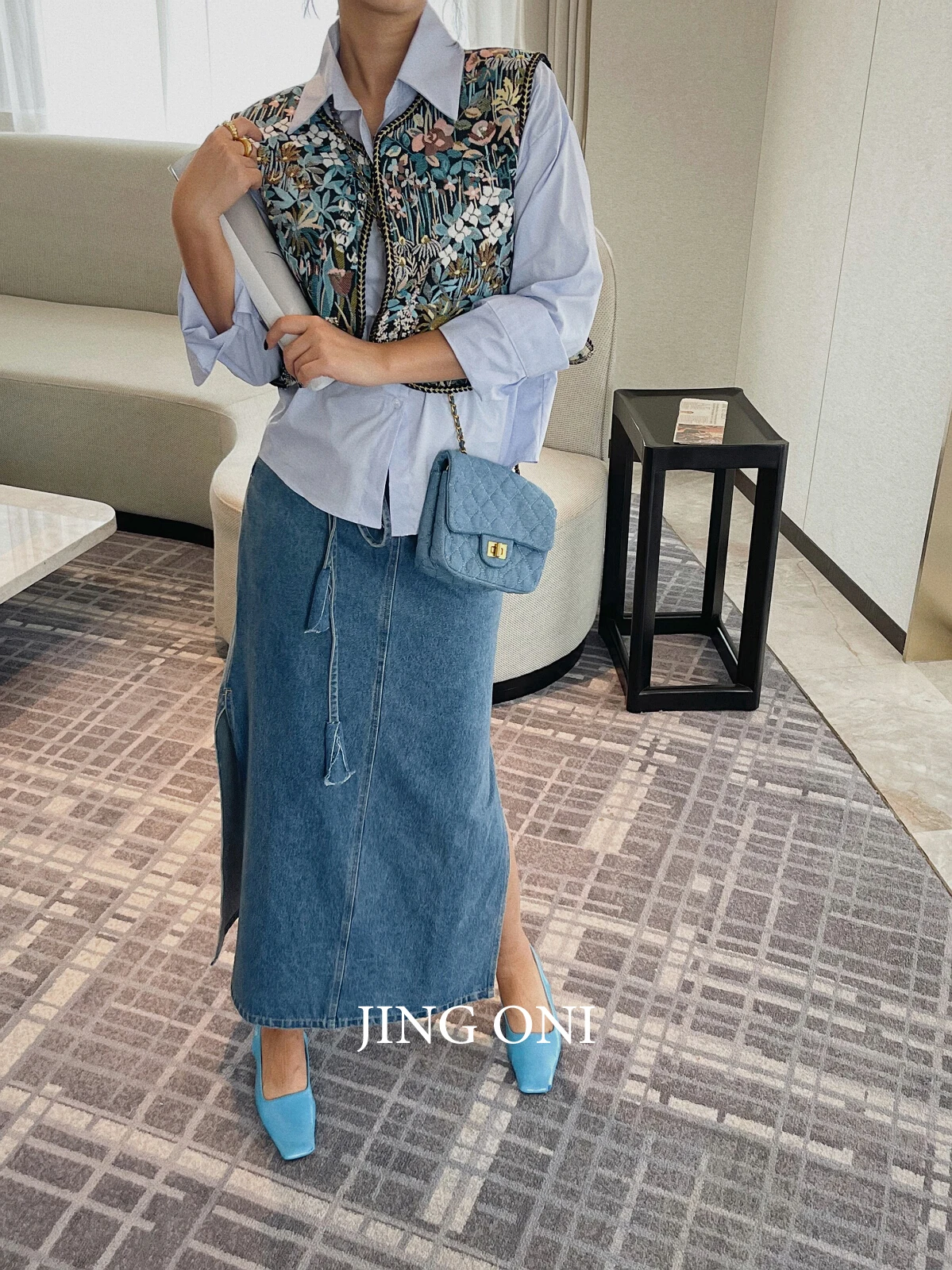 Denim Long Skirt Women 2023 Clothing Vintage Elegant Korean Style Y2K Fashion Tulle Jeans Cargo Luxury High Waist Blue