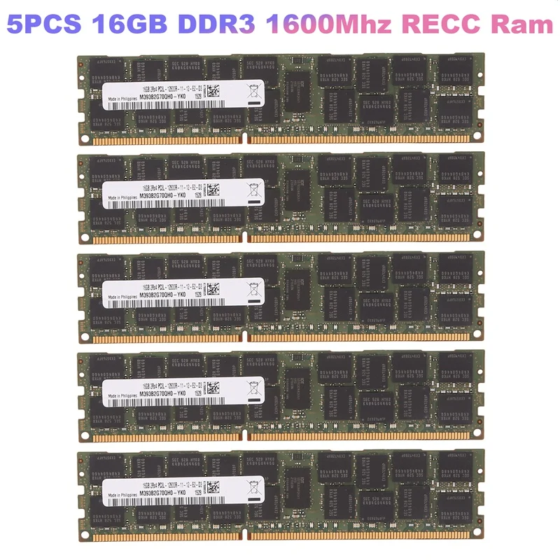 

5PCS DDR3 16GB 1600Mhz RECC Ram 240Pin 2RX4 1.35V REG ECC RAM Memory For X79 X58 Motherboard