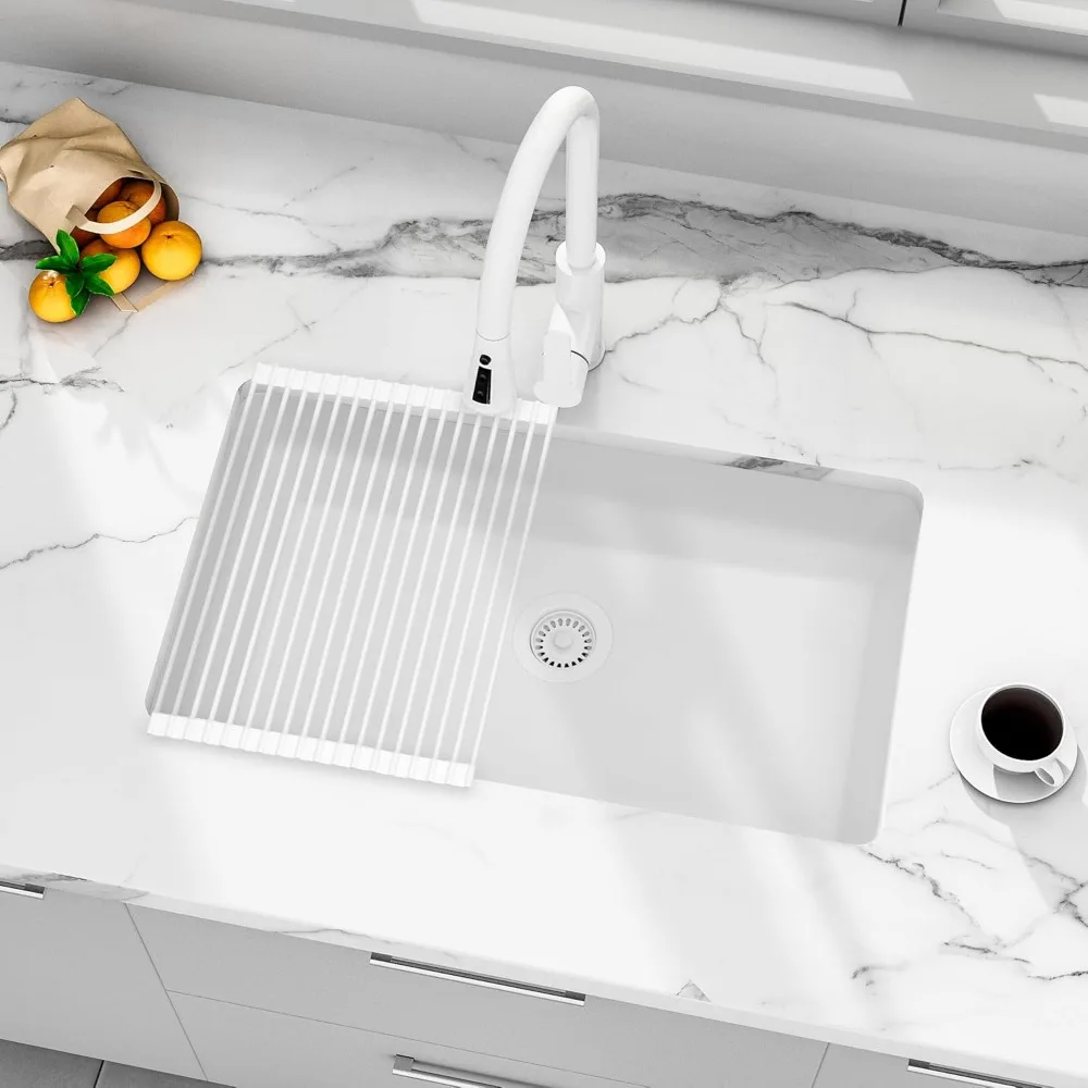 

MILOSEN 31x18 дюймов, одна чаша, гранитная композитная кухонная мойка под креплением, глубина 9 дюймов и большой емкостью