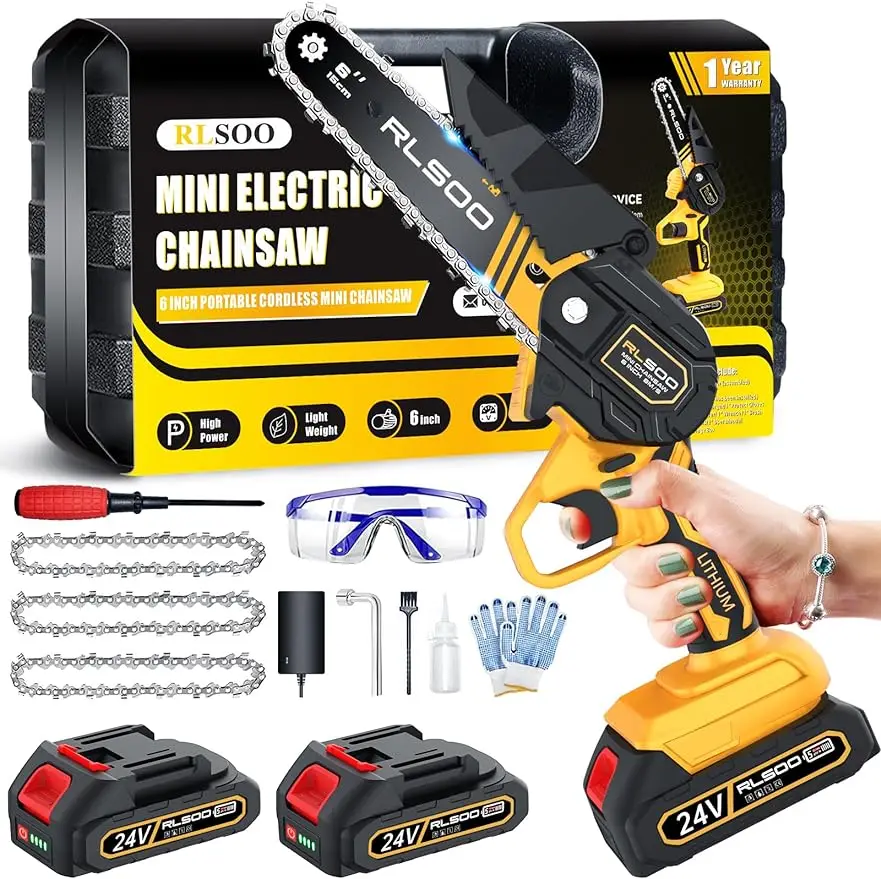 Mini Chainsaw 6 Inch,  Upgraded Portable Electric Chainsaw Cordless, Handheld Small Chainsaw for Tree Trimming Wood Cutting