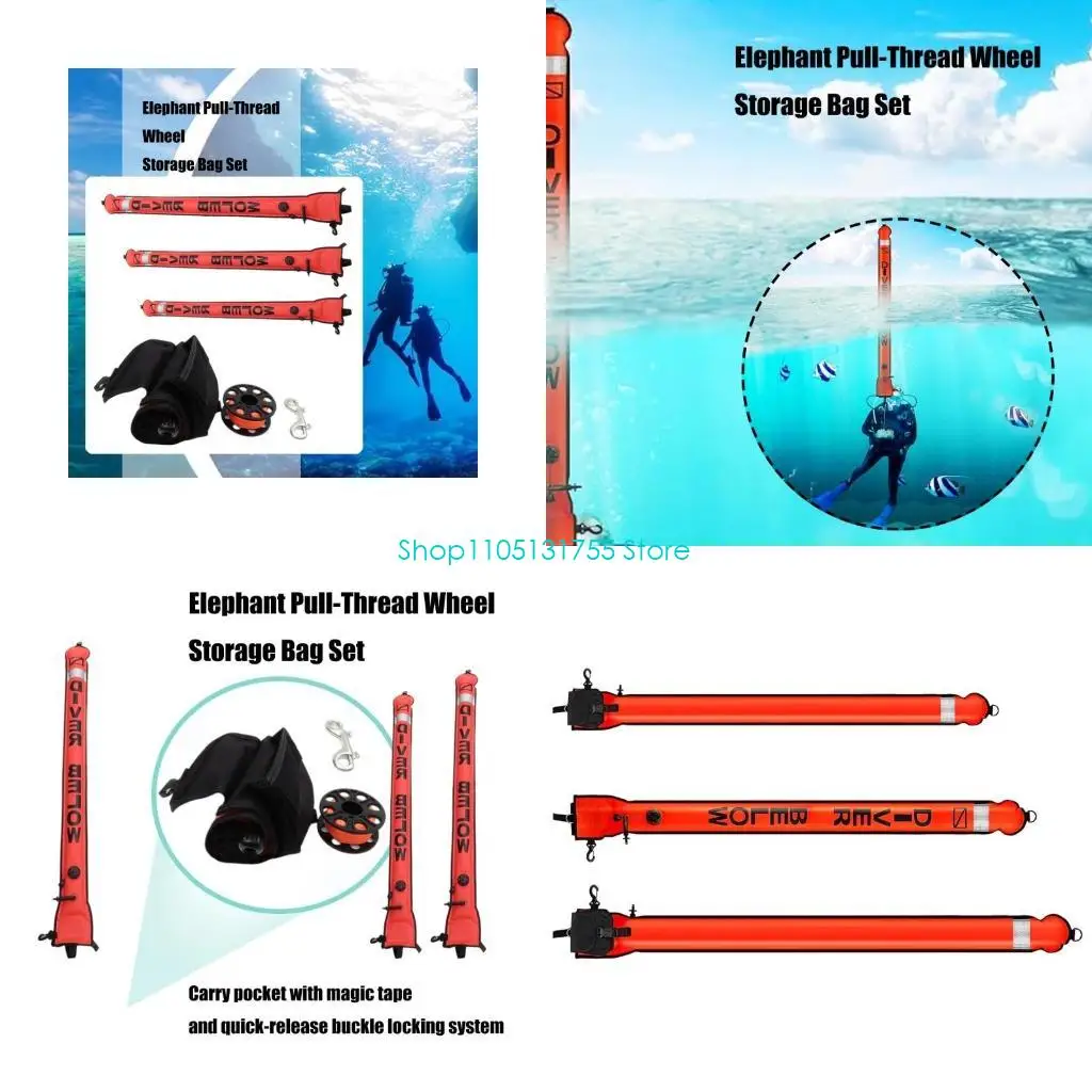 

K0EF Surfaces Marker Buoys and Dives Reel Set Open Bottom Safety Inflatable Dives Float with Reel Storage Bag Easy to Use