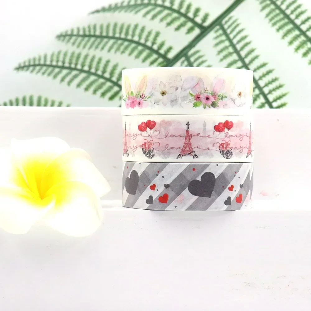 

NEW 1PC 15mm*10m Valentine Eiffel Tower Hearts Stationary Masking Adhesive Washi Tape office supplies masking tape sticker