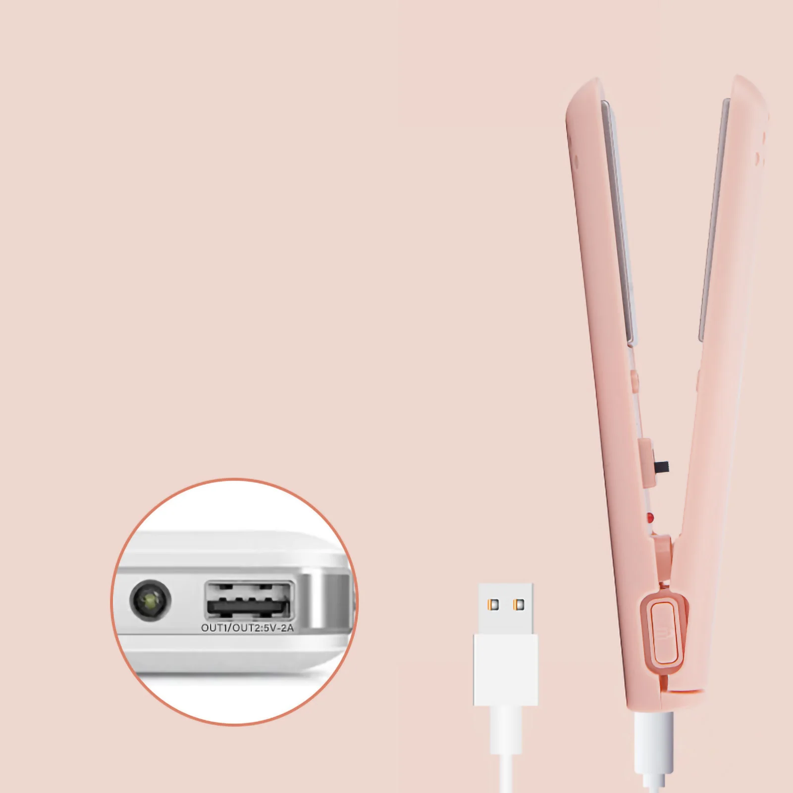 

Heating Straightening Iron Mini 2 in 1 Hair Straightener USB Ceramics Heating Straightening Curling Flat Iron