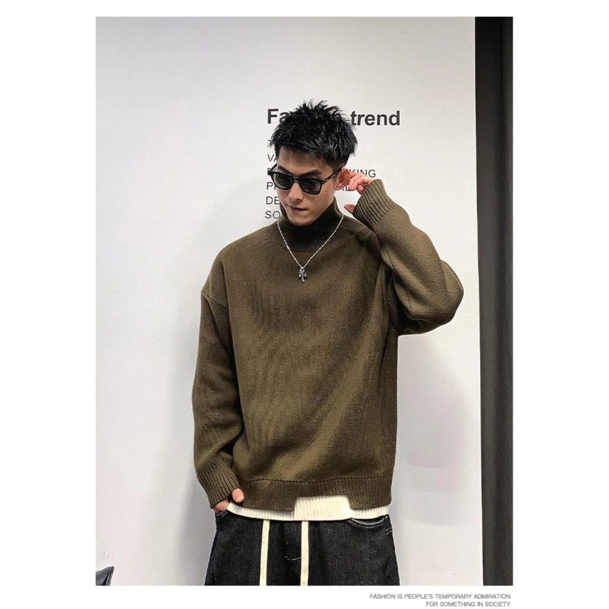 

Длинный свек с высоким воротником, круглый Ne Jaet, женский зимний теплый вязаный свитер в стиле ретро, универсальный свободный крой, около...