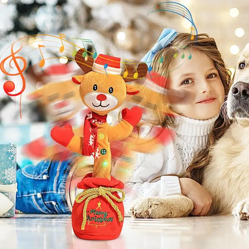 Electric Singing Toy Christmas Santa Claus Figure Recordable Sound Design Showcase Toy Twisted Elk Companion For Bedroom