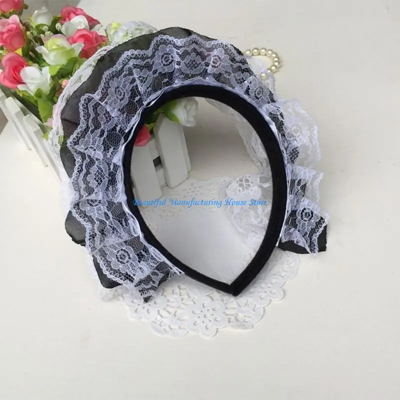 

E56A Girls Cosplay Hairhoop Lace Headband Multilayer Lace Hair Ornaments