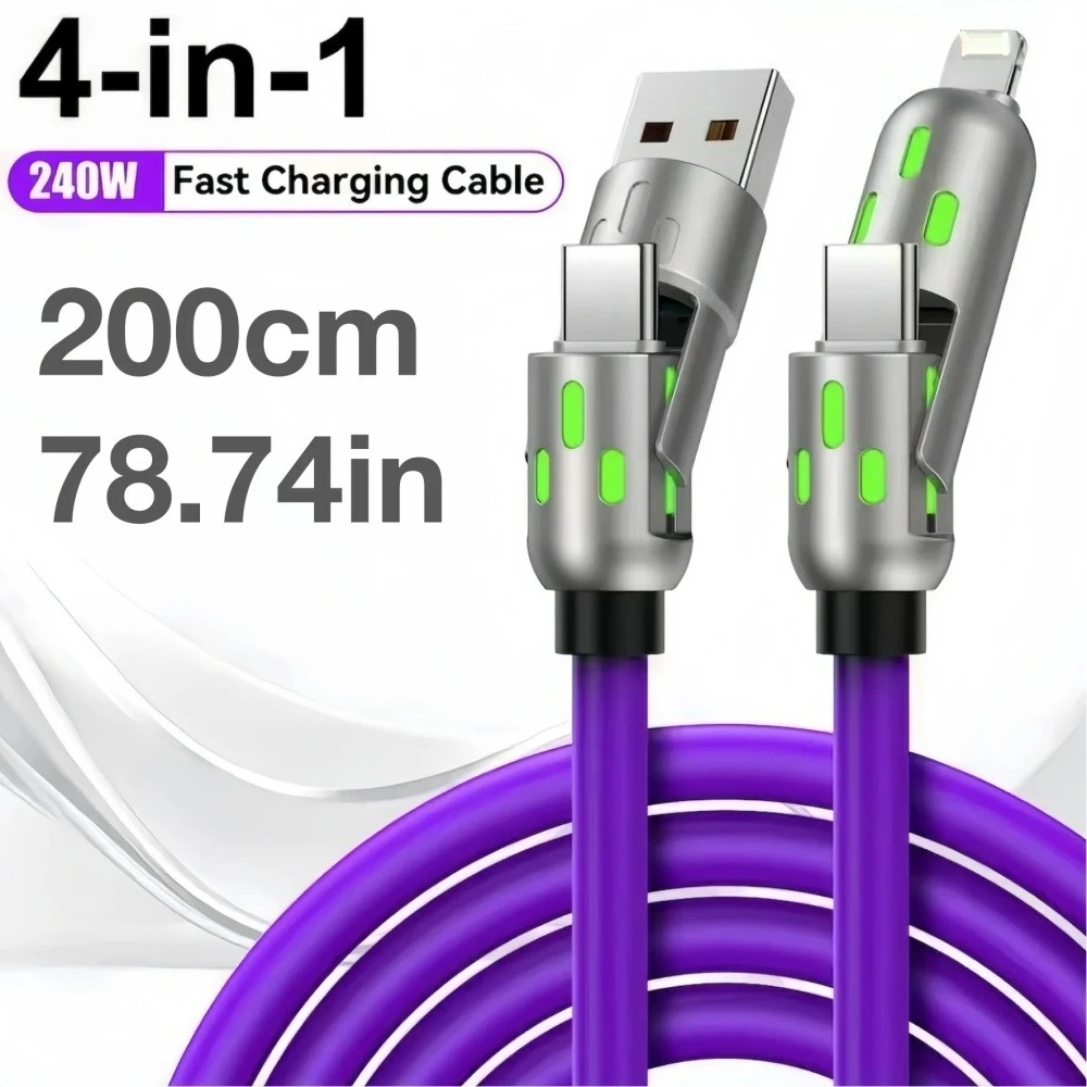 240 واط نوع C كابل شحن سريع 4 في 1 USB PD سيليكون سوبر شحن سريع الحبل نوع-C إلى USB كابل آيفون سامسونج Xiaomi #1