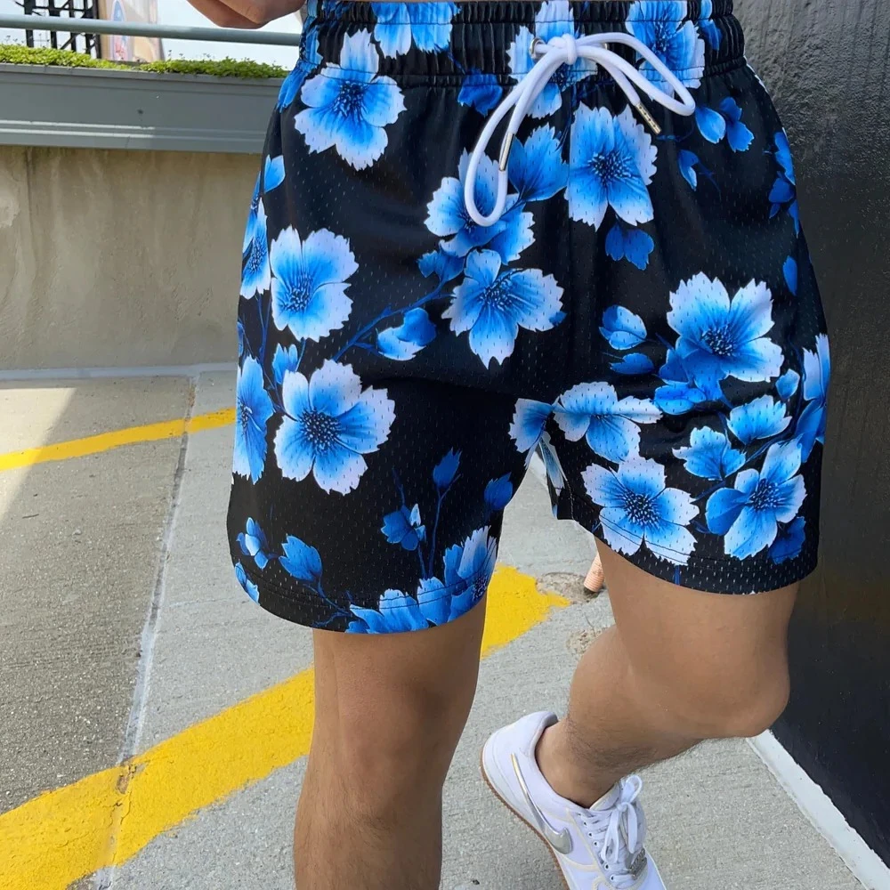 

Летние модные свободные шорты в стиле ретро с принтом цветов и растений, дышащие, быстросохнущие, для тренировок, фитнеса, спорта, мото