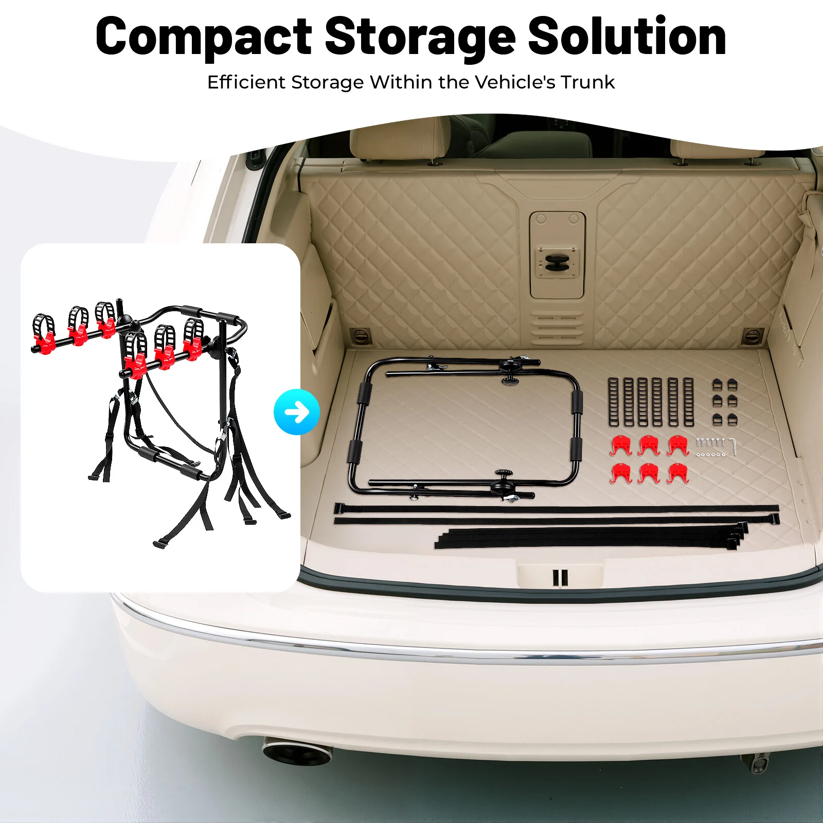 3-Bike Car Rack, Carbon Steel, Trunk Mount Bike Rack, Holds 44lbs, with Thick Padding, Universal Fit, for SUV & Sedan