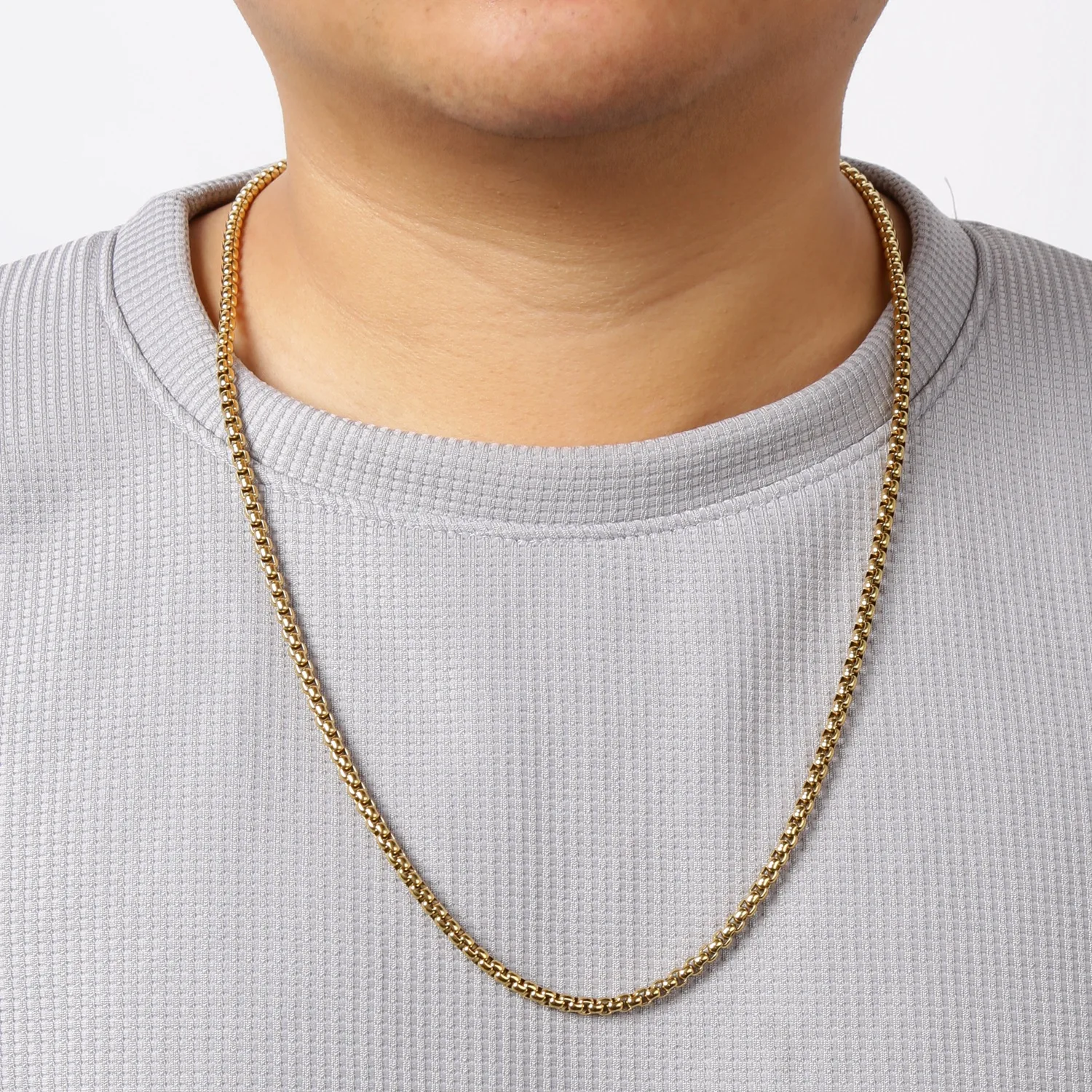 2MM/3MM Edelstahl-Halskette mit quadratischer Gliederkette für Herren und Damen, Retro-Choker in Goldfarbe, Metallschmuck, DIY-Zubehör – Detail 2