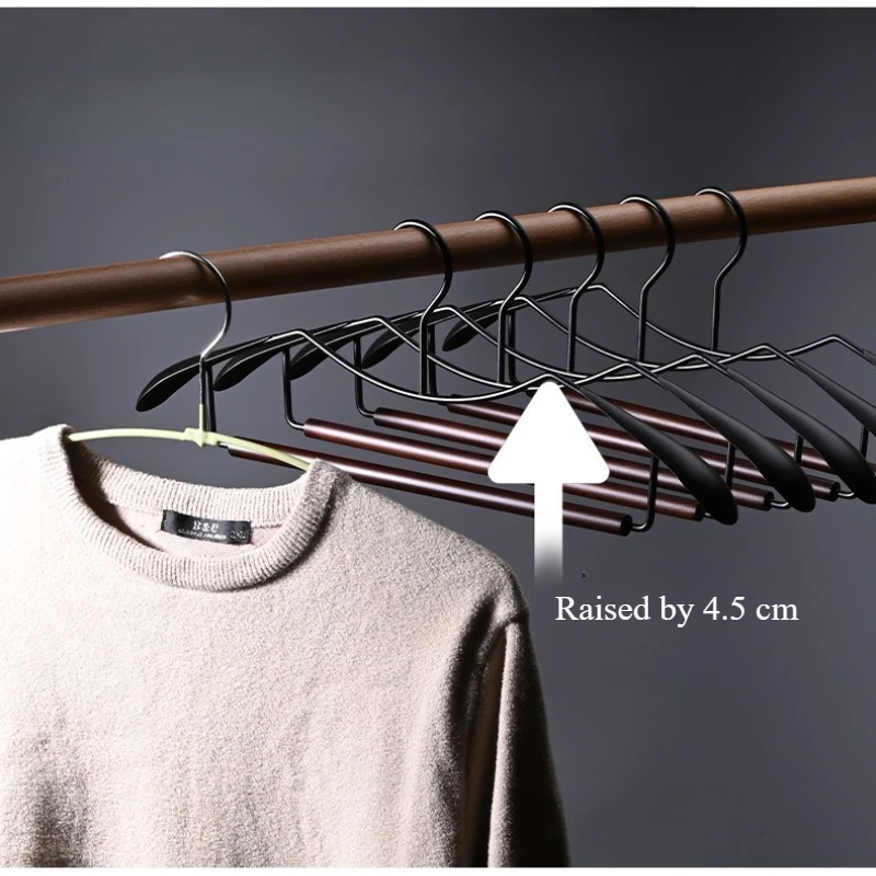 5PCS/set Wide Shoulder Short-Neck Hangers,Premium Iron Suits Hanger with Wood Crossbar for Clothes,Jacket Sorage Rack for Men